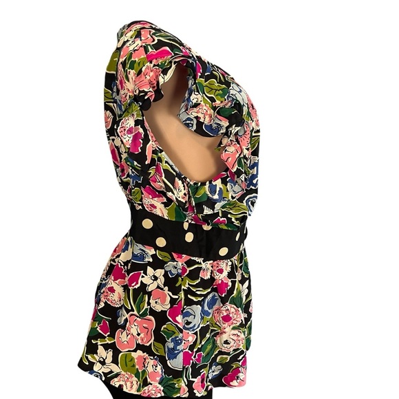 3/$30 🍂 Odille Anthropologie Floral Silk Cap Sleeve Wrap Shirt Multicolor - Picture 4 of 9